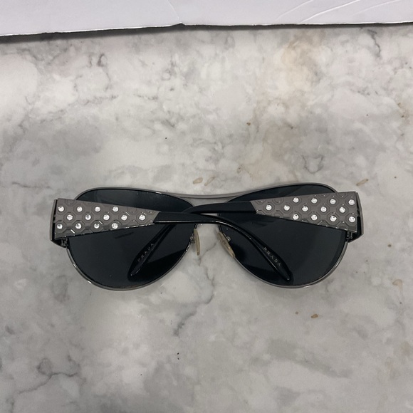 Final Sale! Prada Vintage Aviator Crystal Wrap Gray Black Moto Sunglasses Y2K - Picture 3 of 6